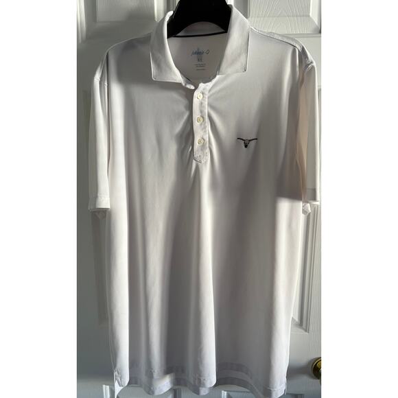 Men's Johnnie-O White Polo Shirt SS Polyester Size XL Longhorn **READ** - Picture 1 of 11